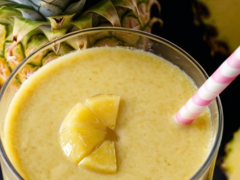 Debloat Pineapple Ginger Smoothie with Digestive Enzymes close-up