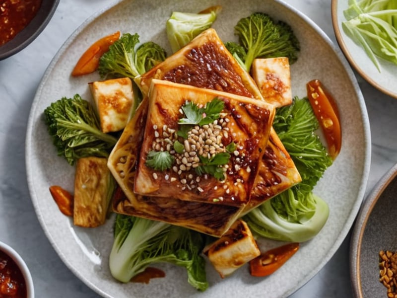 Korean Gochujang-Glazed Savoy Cabbage with Crispy Tofu ingredients