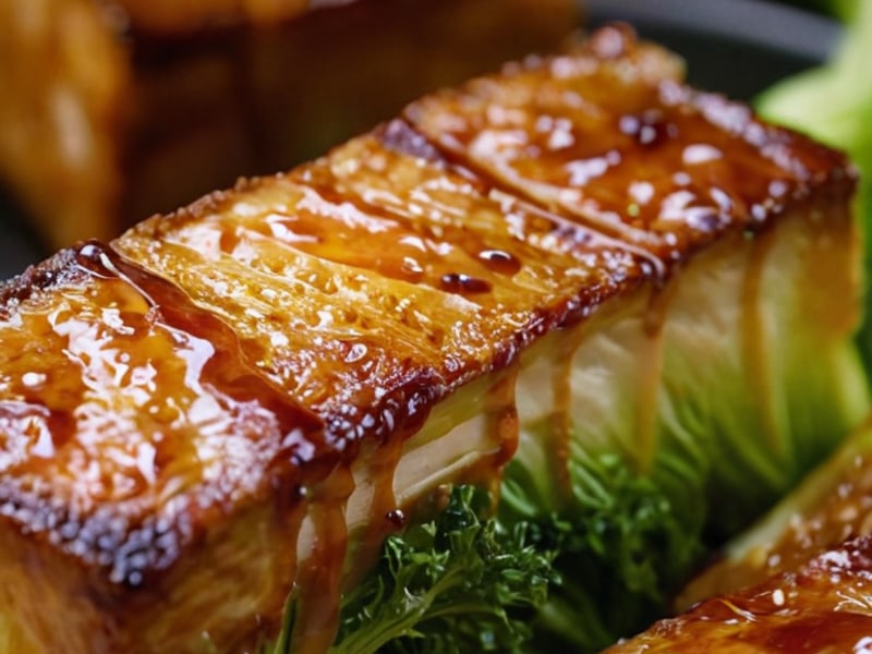 Korean Gochujang-Glazed Savoy Cabbage with Crispy Tofu close-up