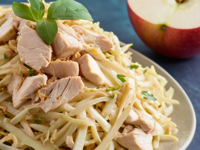 Diabetic-Friendly Kohlrabi Slaw with Apple & Dijon close-up