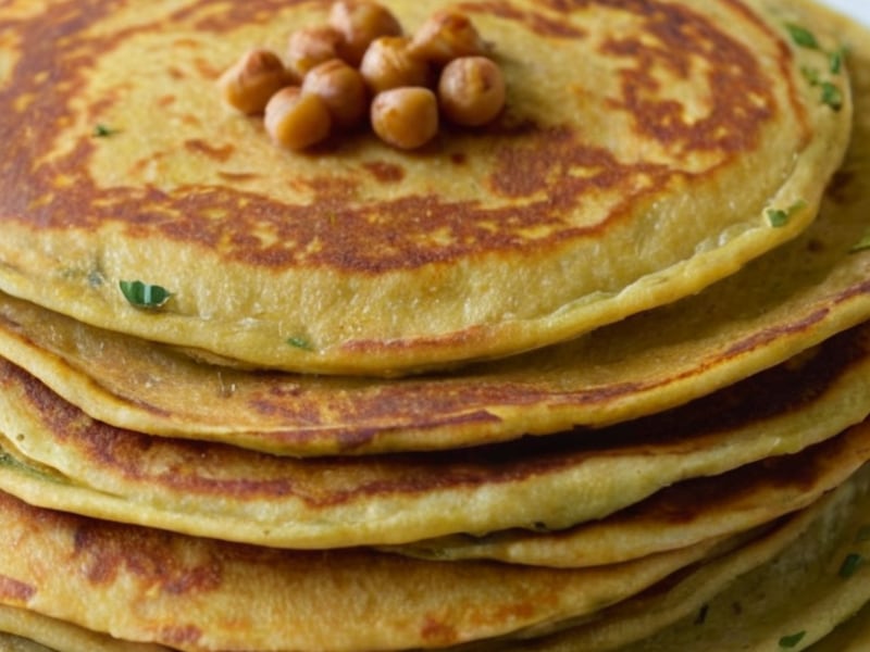 Indian Masala Chickpea Flour Pancakes (Savory Freezer Stack) close-up
