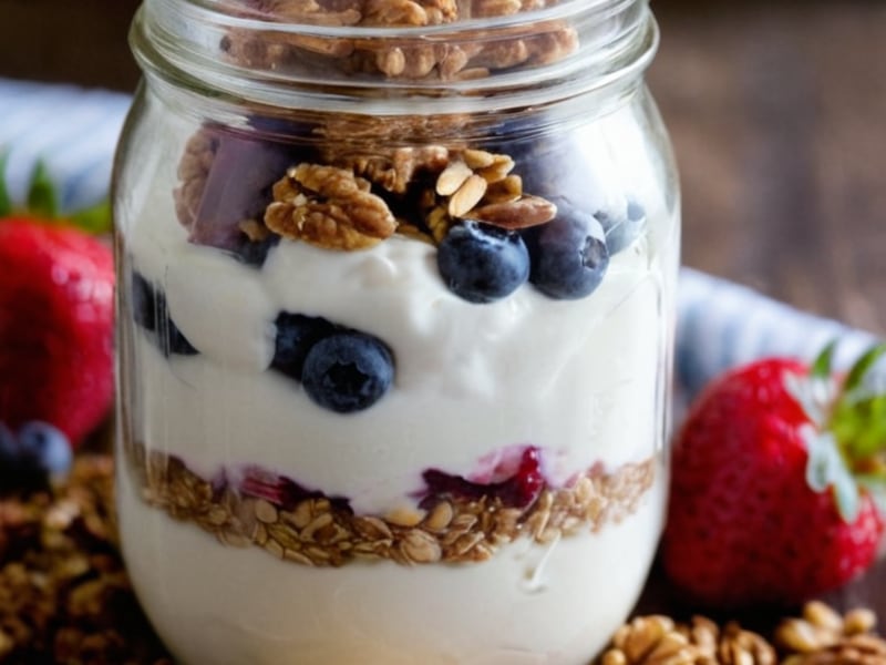 5-Day Mason Jar Yogurt Parfaits with Homemade Granola close-up