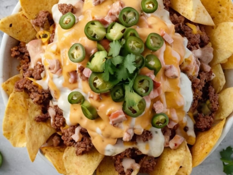 Loaded Nacho Fries with Queso, Jalapeños & Smoky Ground Beef ingredients