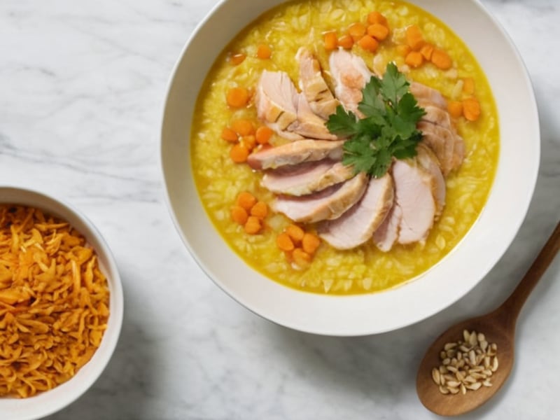 Filipino Arroz Caldo with Turmeric, Ginger & Crispy Garlic ingredients