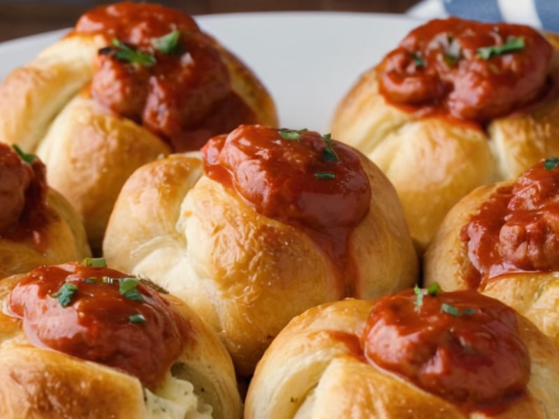 Cheesy Stuffed Garlic Knots with Marinara Dunking Sauce close-up