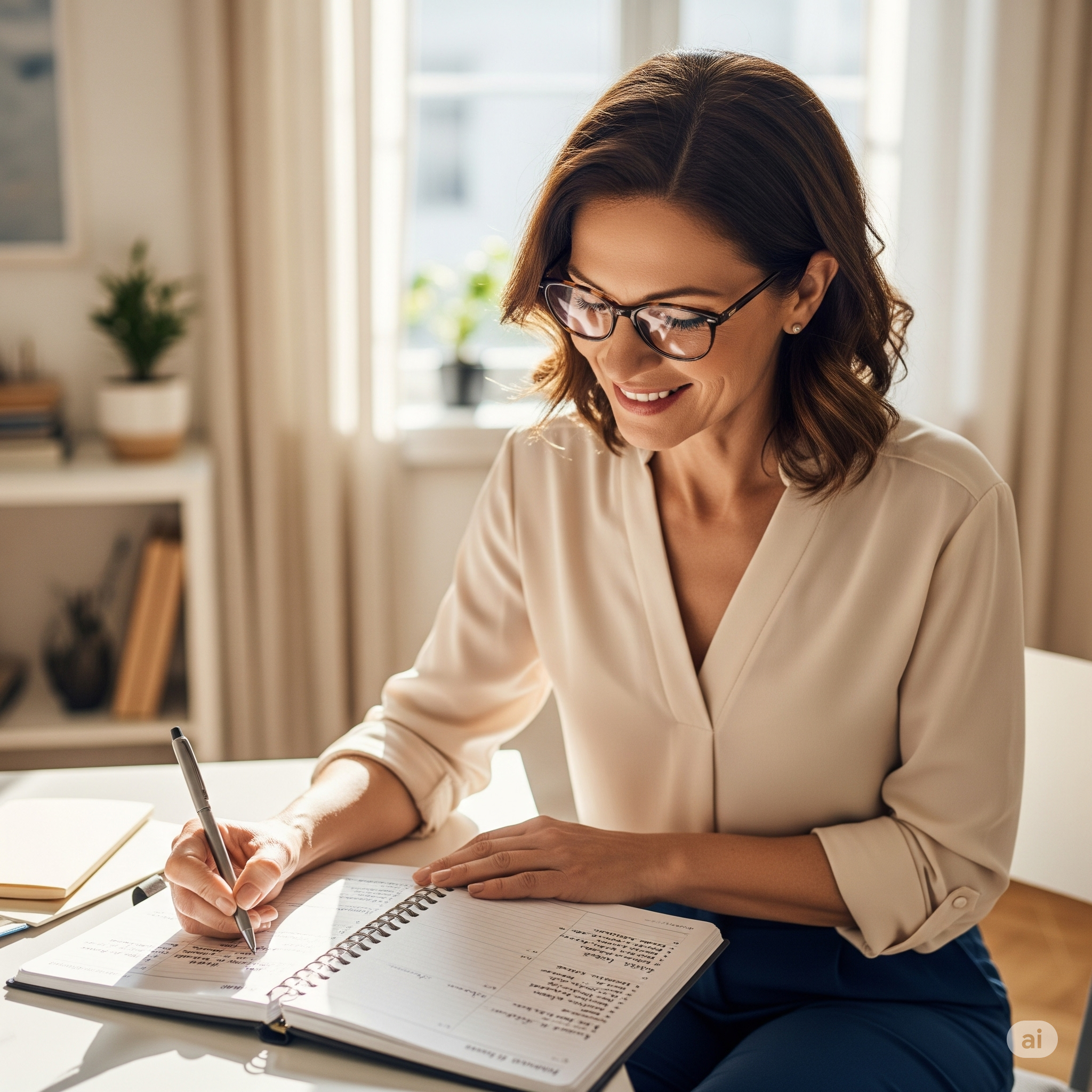 Person writing in paper planner