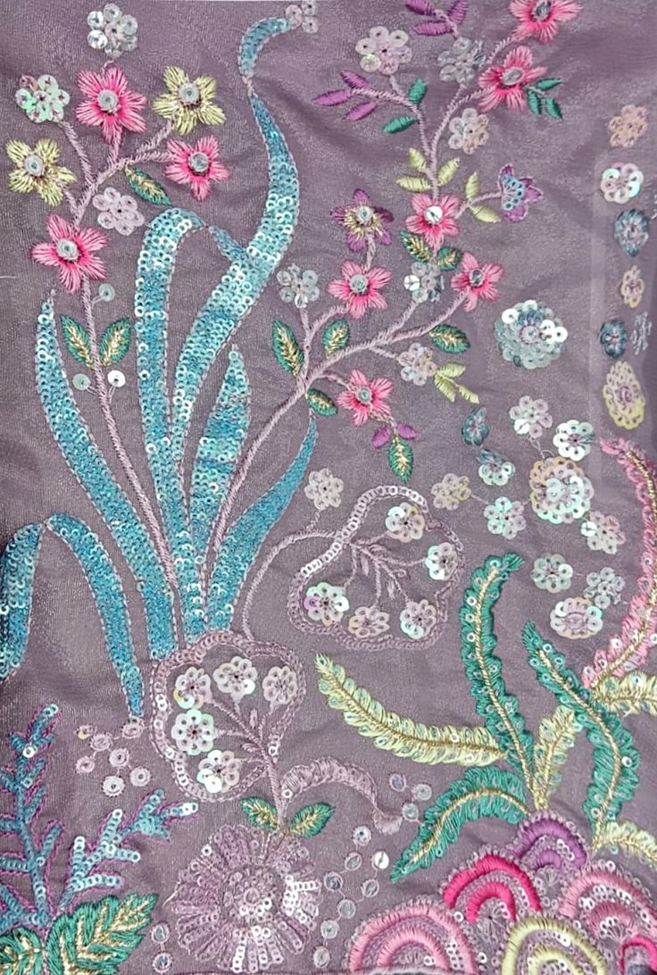 Vibrant Purple Multi-Floral Sequin Export - Botanical Garden Embroidery for Global Fashion Collections