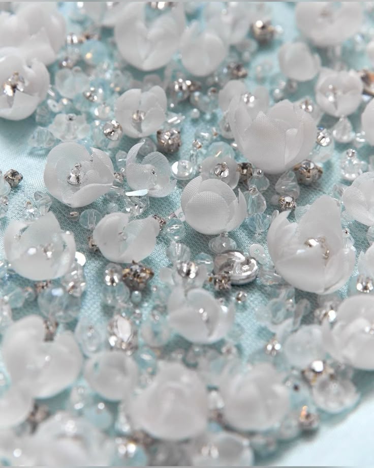 Ethereal Aqua Crystal Floral Export - Translucent Applique Couture for Global Luxury Markets