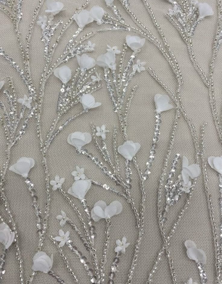 Ethereal White Embroidered Couture Export - Delicate Floral Artistry for Global Luxury Fashion