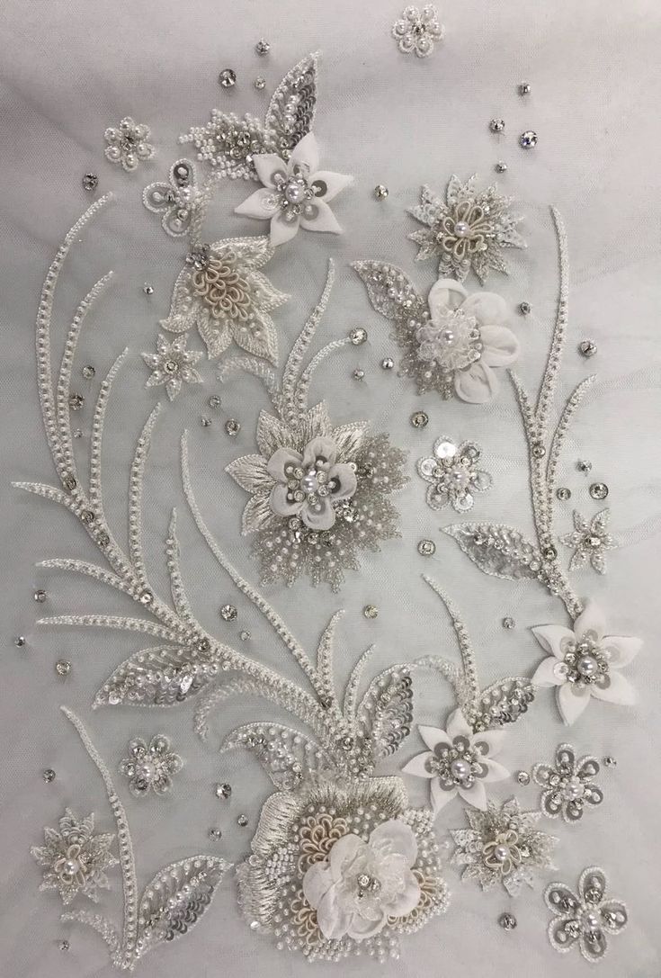 Dimensional Silver Floral Couture Export - 3D Applique Embroidery for Luxury Bridal Collections