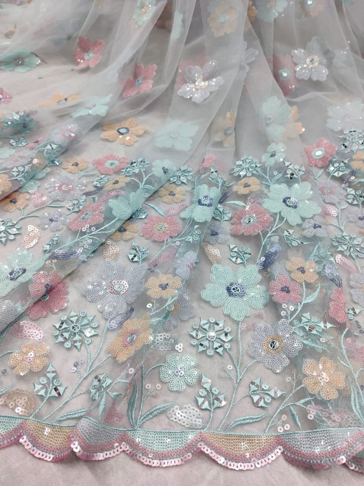 Vibrant Multi-Color Sequin Tulle Export - Rainbow Floral Embroidery for Global Fashion Week Collections