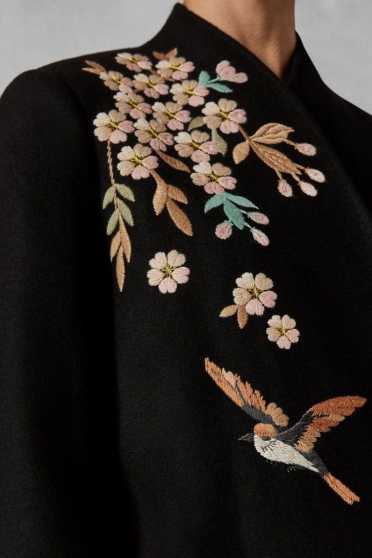 Sophisticated Black Cherry Blossom Export - Japanese Inspired Floral Embroidery for Global Luxury Fashion