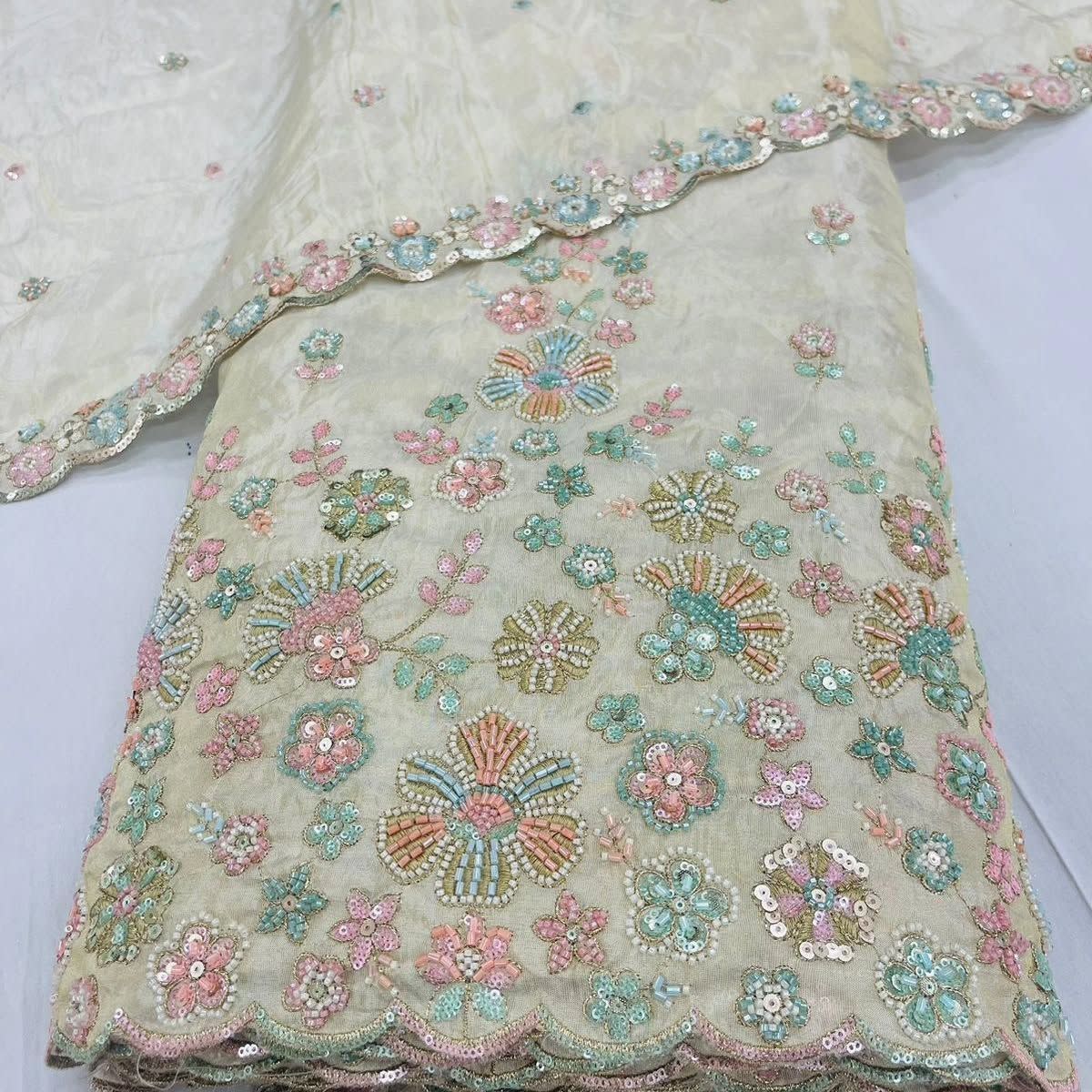 Saree Blouse Fabric Export - Serene Sage Garden Embroidery