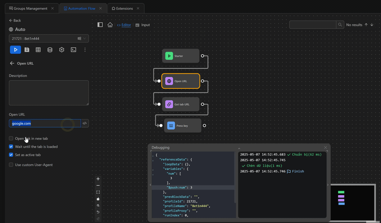 Workflow table