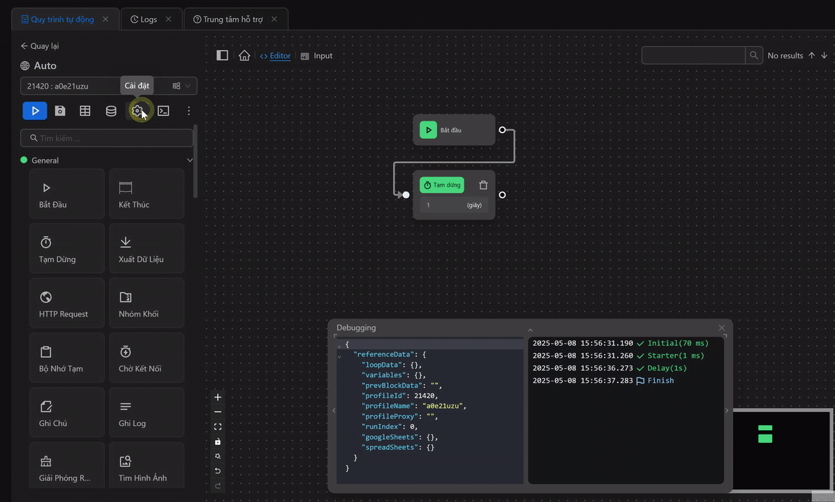 workflow settings