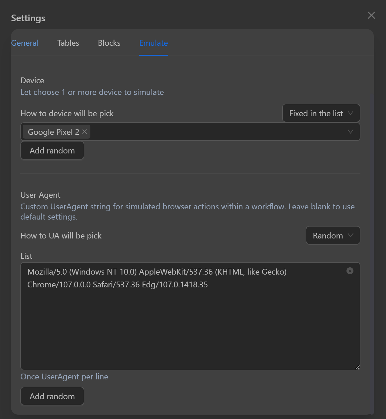 workflow settings