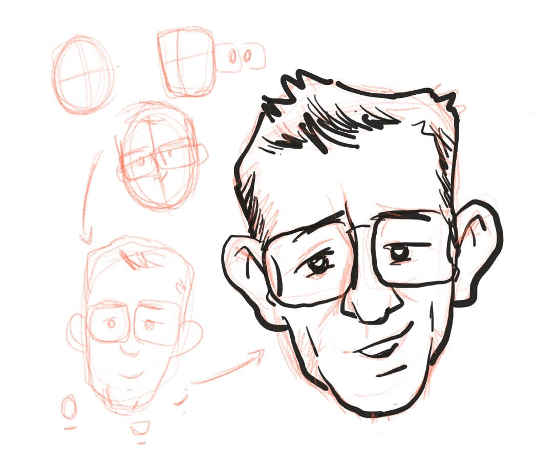 Progressive sketch of the face of Thomas Michaud