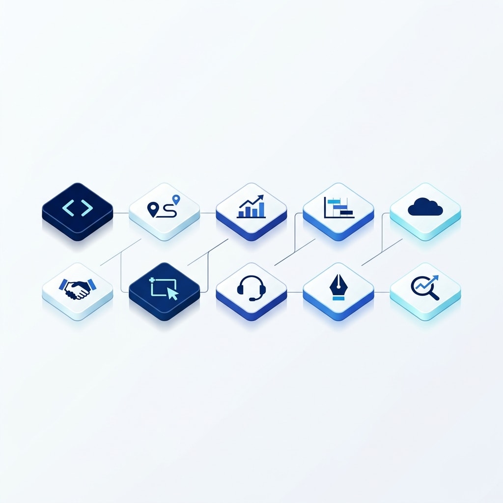 A tidy grid of ten small tiles, each carrying a minimal icon for one career track, from software engineering through to digital marketing.