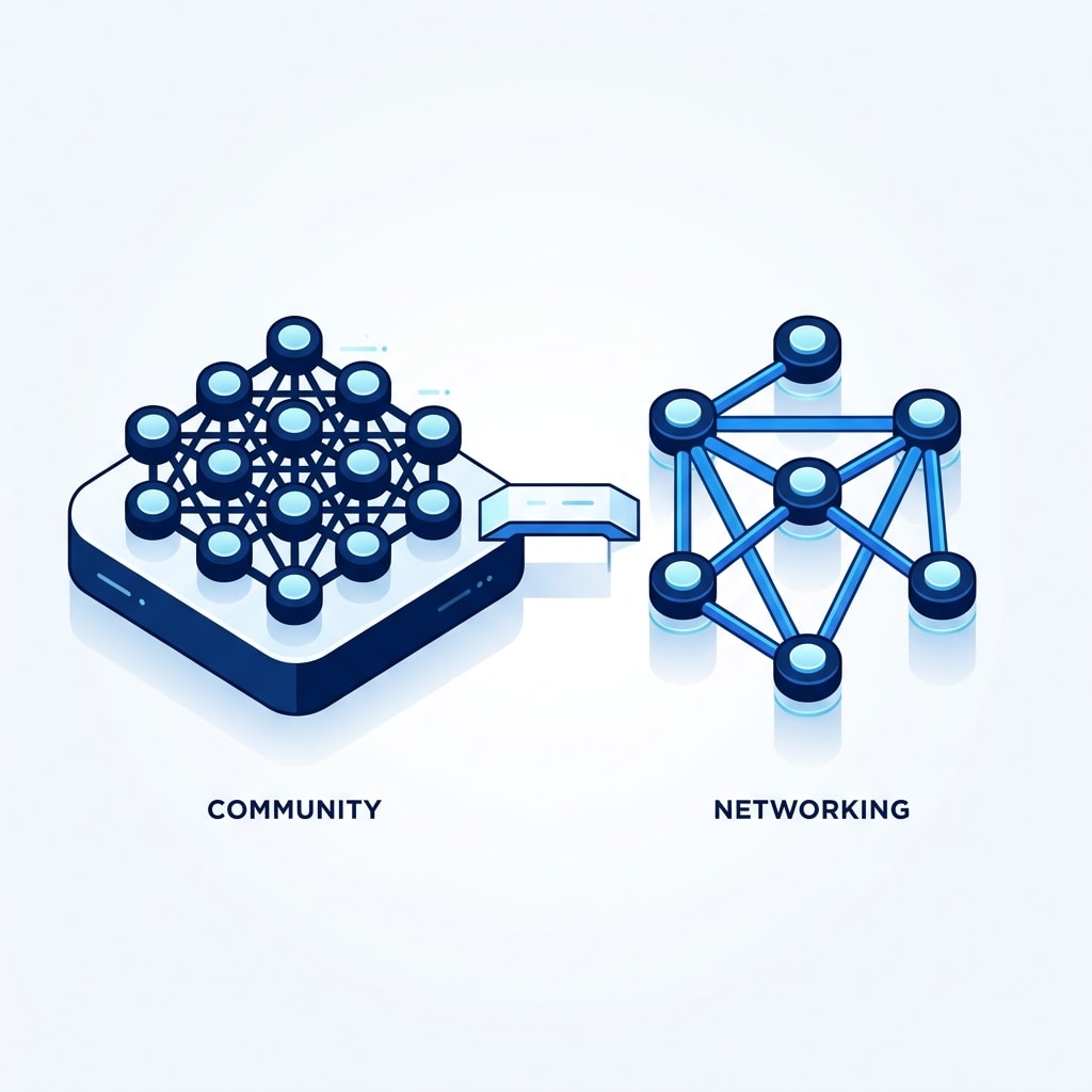 A split image: on the left a solid platform holding a clustered group of nodes, on the right individual nodes joined by strong links, with a single bridge connecting the two halves.