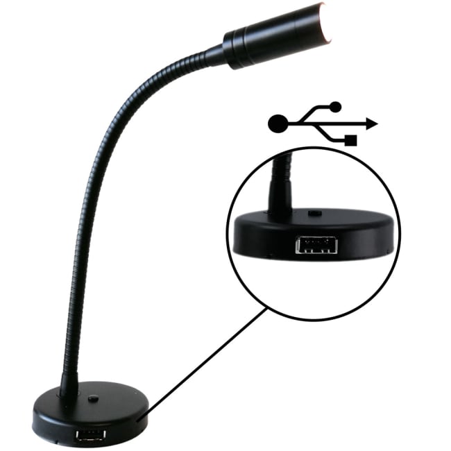 LED lese-/køyelampe 12/24V sort USB