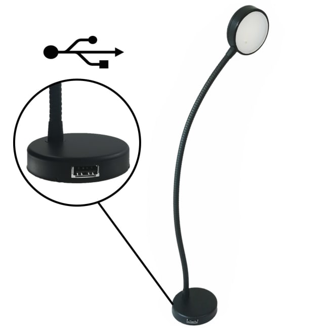 LED kartlampe 9-30V sort med USB