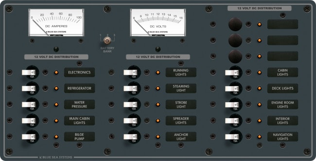 Sikringspanel 18 brytere m/Volt- og Ammeter (8378)