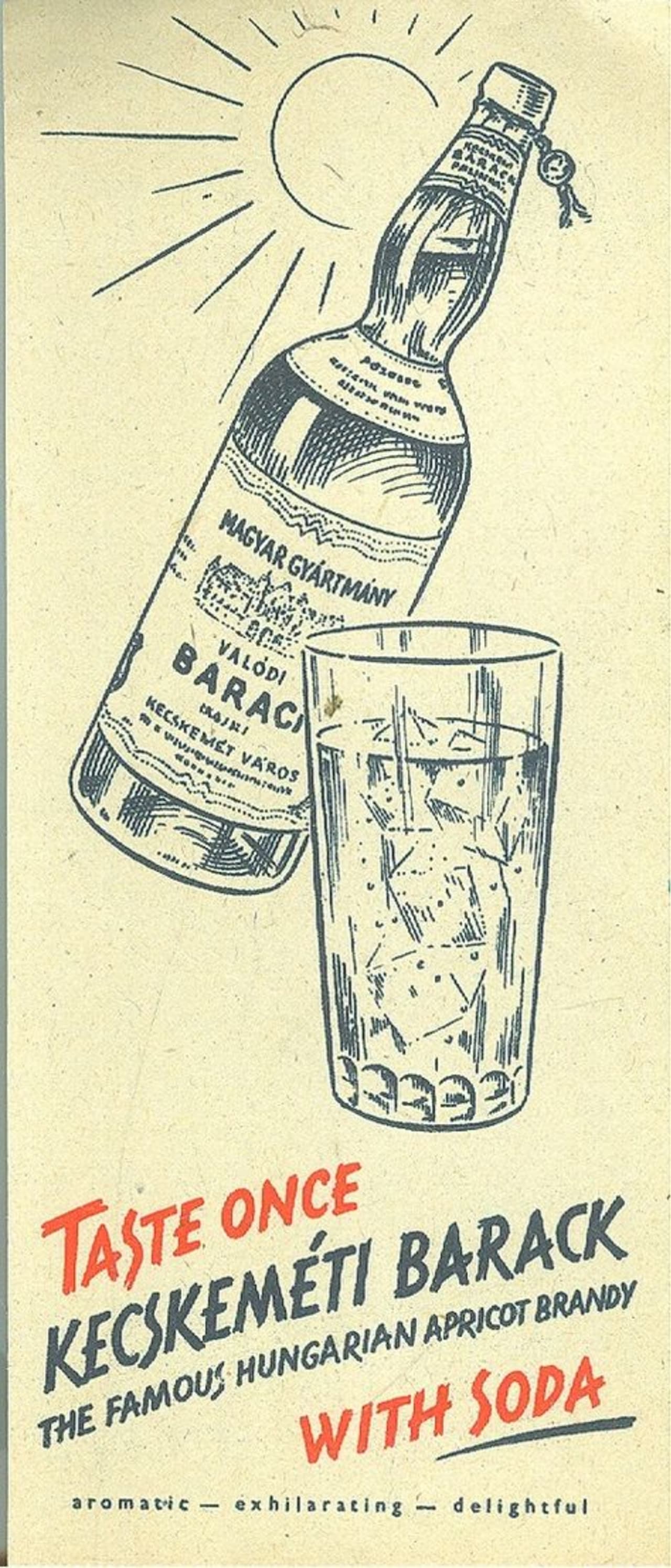 Adverising flyer for Apricot Pálinka of Kecskemét in 1935