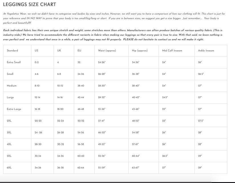 Do You Want a Leggings Size Chart That Actually Works? – Cute Booty Lounge