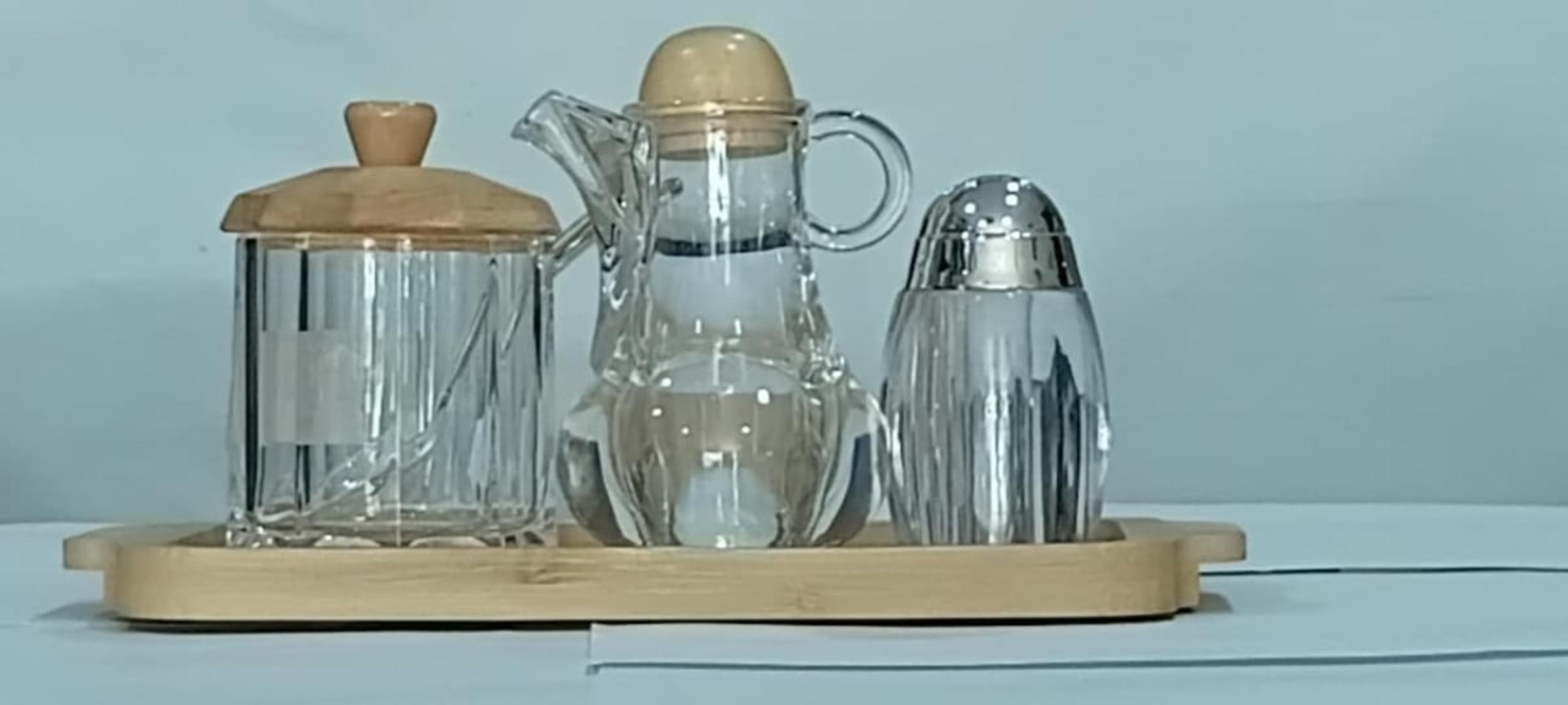 Acrylic Sugar Pot + Salt Pepper + Soya Sauce Set