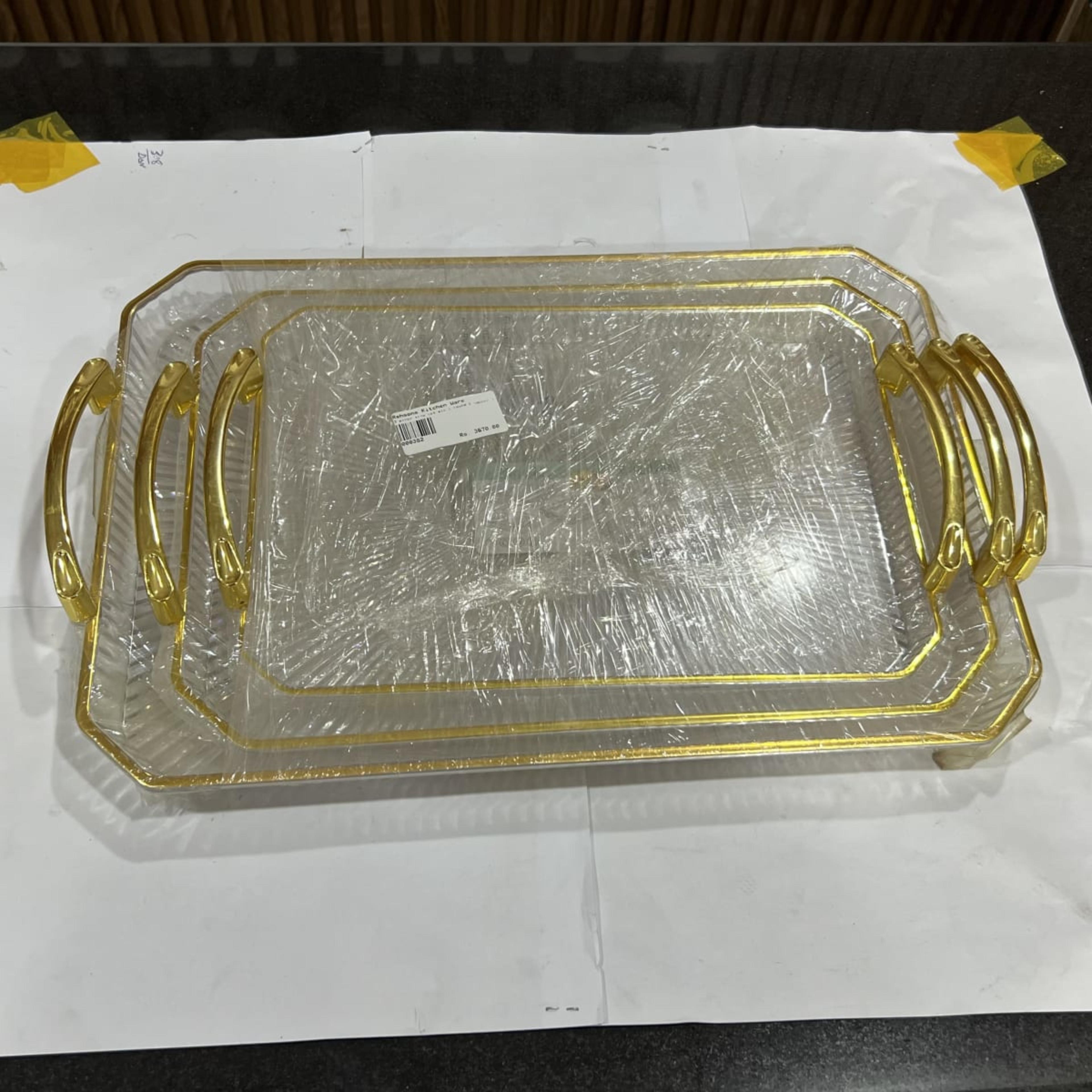 3 Piece Tray Set Mix Golden Handle