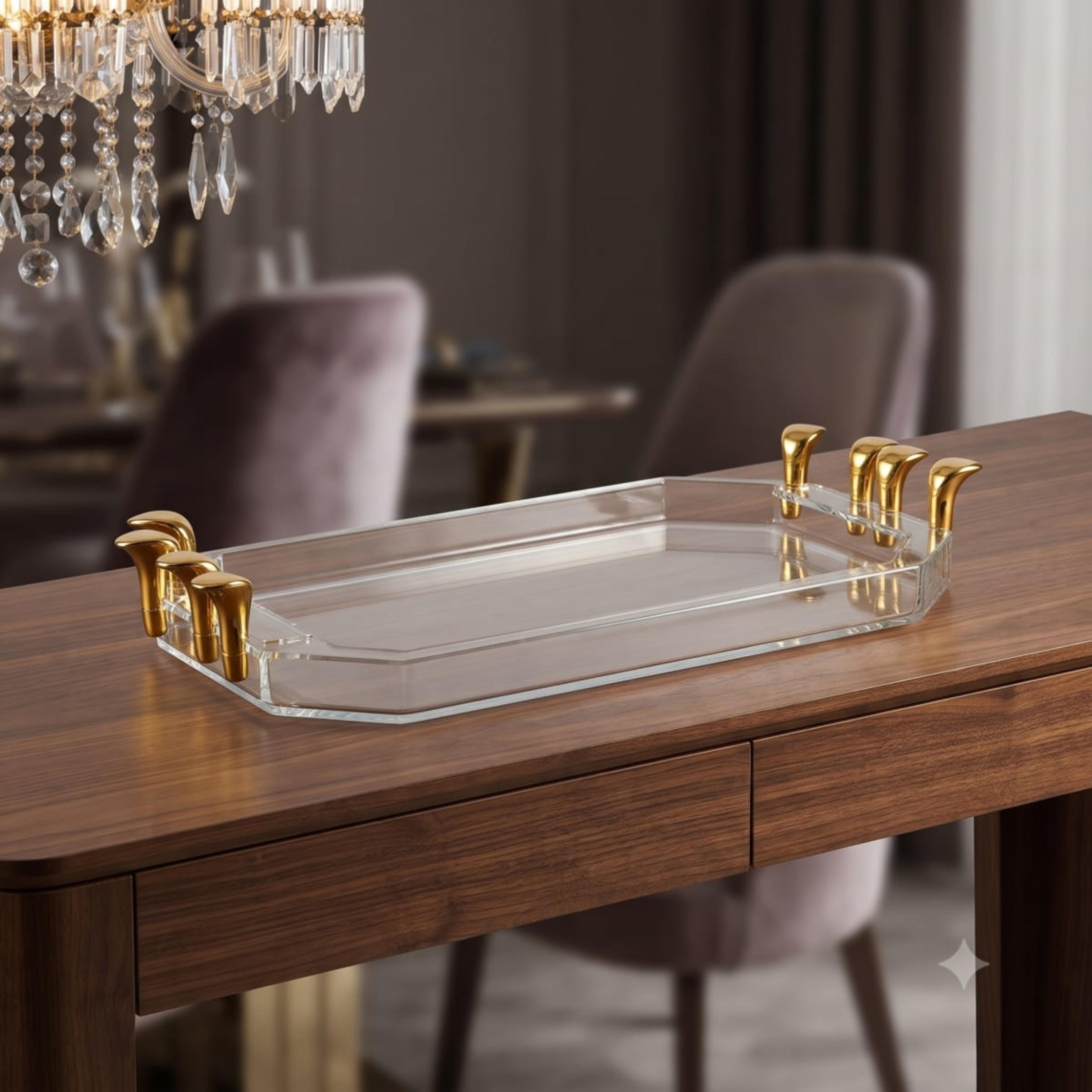 3 Piece Tray Set Mix Golden Handle