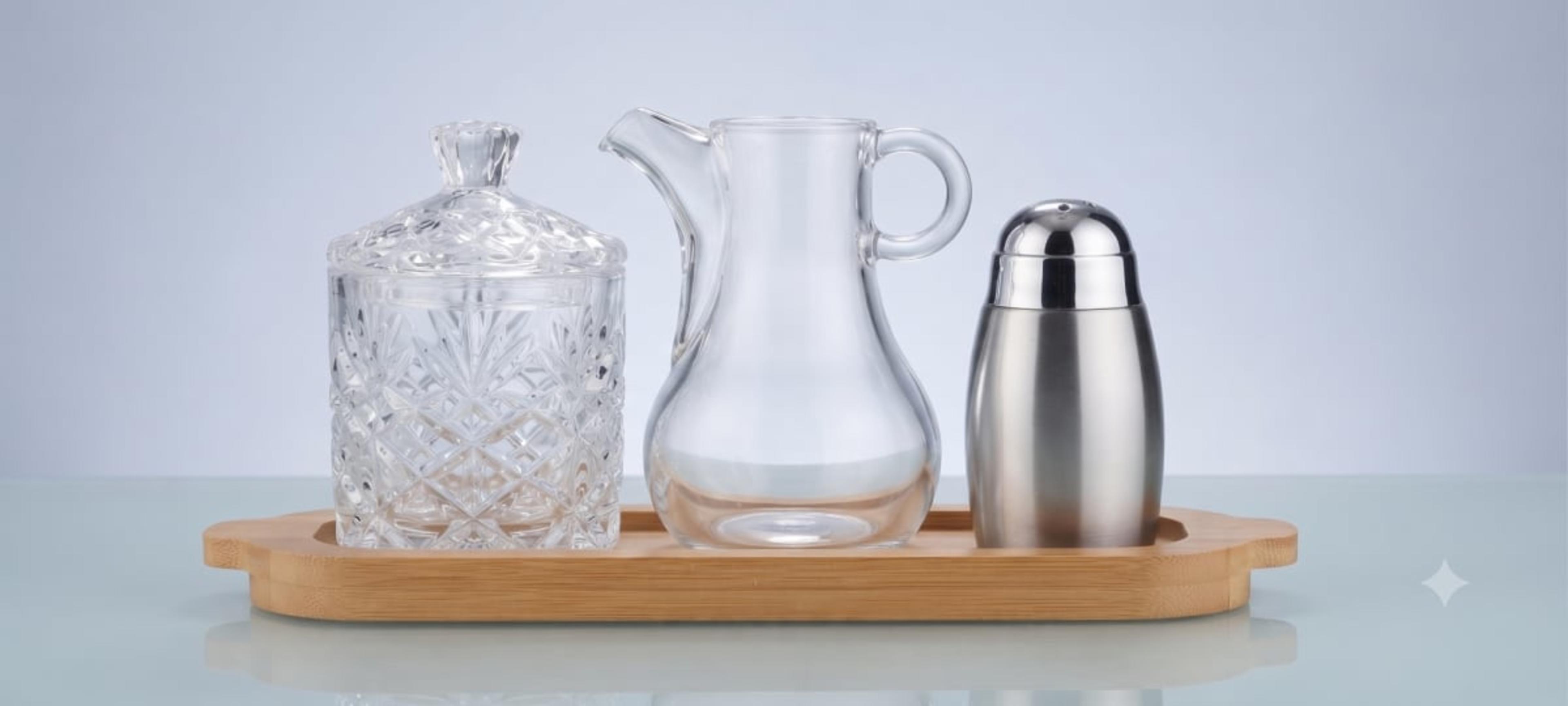 Acrylic Sugar Pot + Salt Pepper + Soya Sauce Set