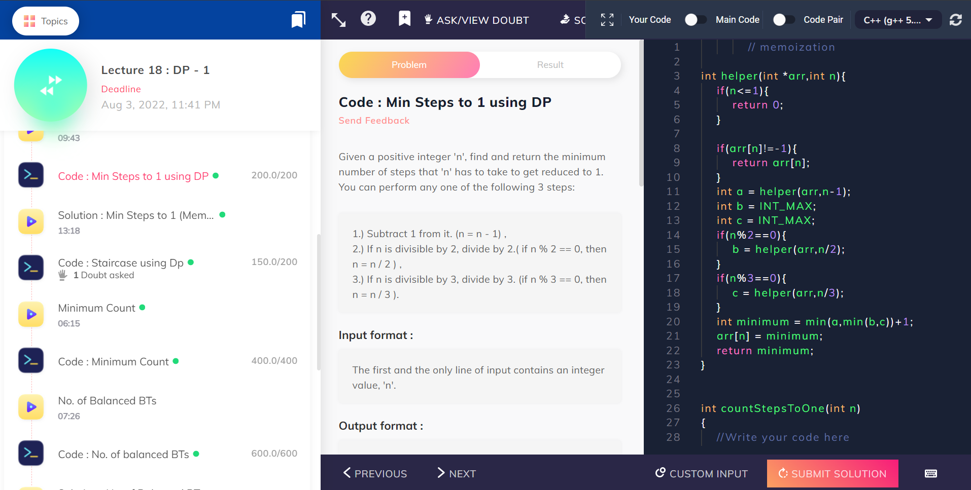 Screenshot of course