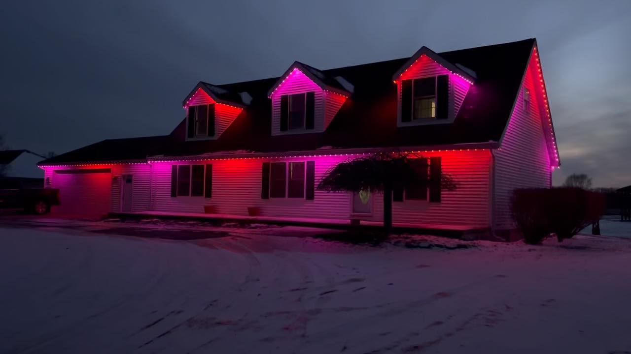 House with vibrant permanent lights