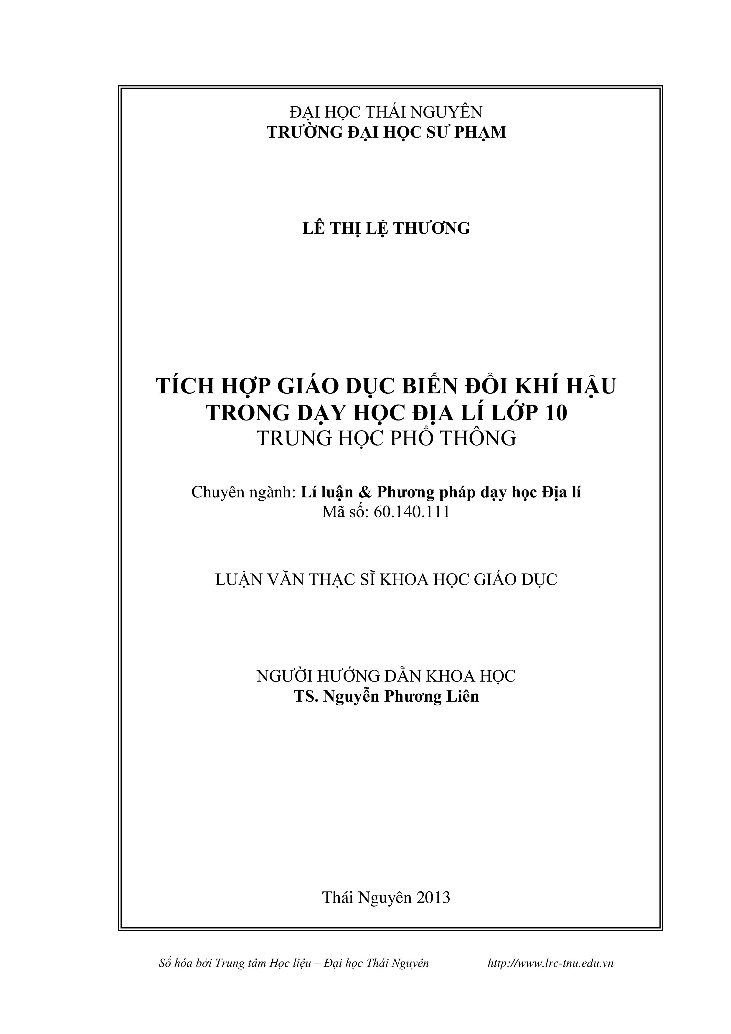 Tích hợp giáo dục biến đổi khí hậu trong dạy học Địa lí lớp 10 trung học phổ thông