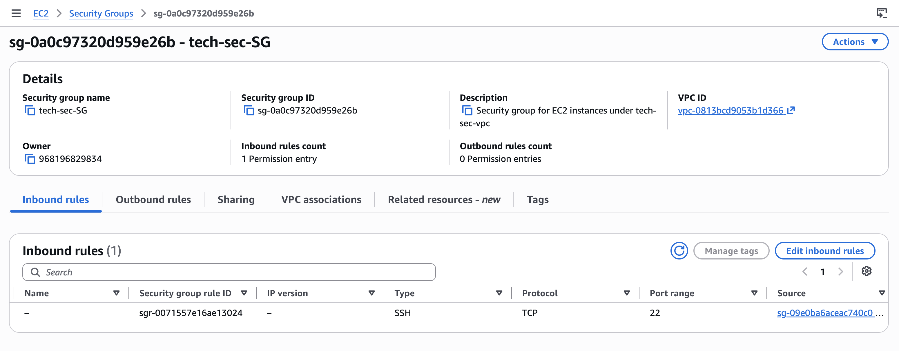 private security group inbound rules