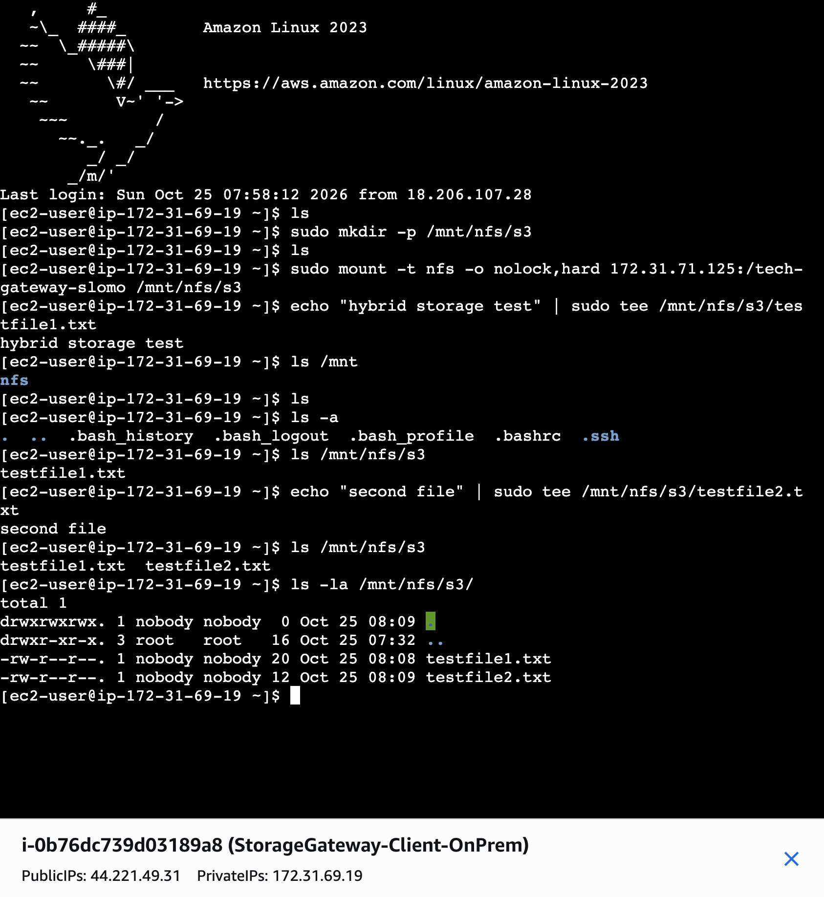 EC2 terminal simulating local file uploads
