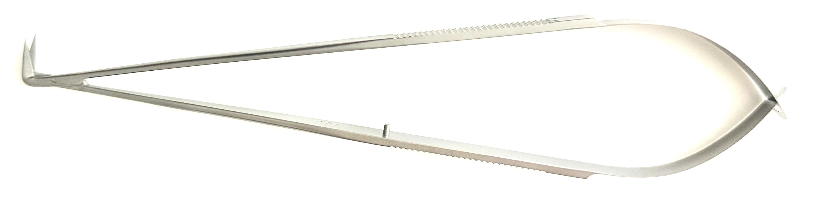 Premier Jacobson Micro Scissors, spring style, flat handle, 90° angled micro fine blades, 8"