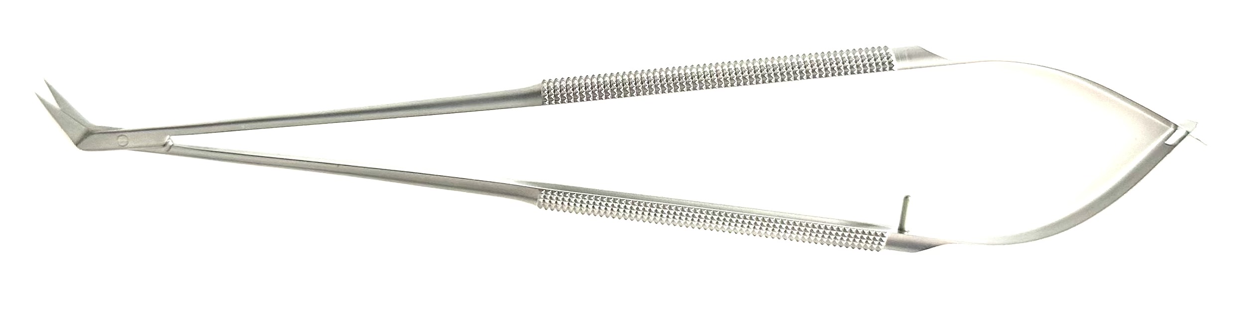 Jacobson Micro Scissors, spring style, round handle, 45° angled fine blades, 7"