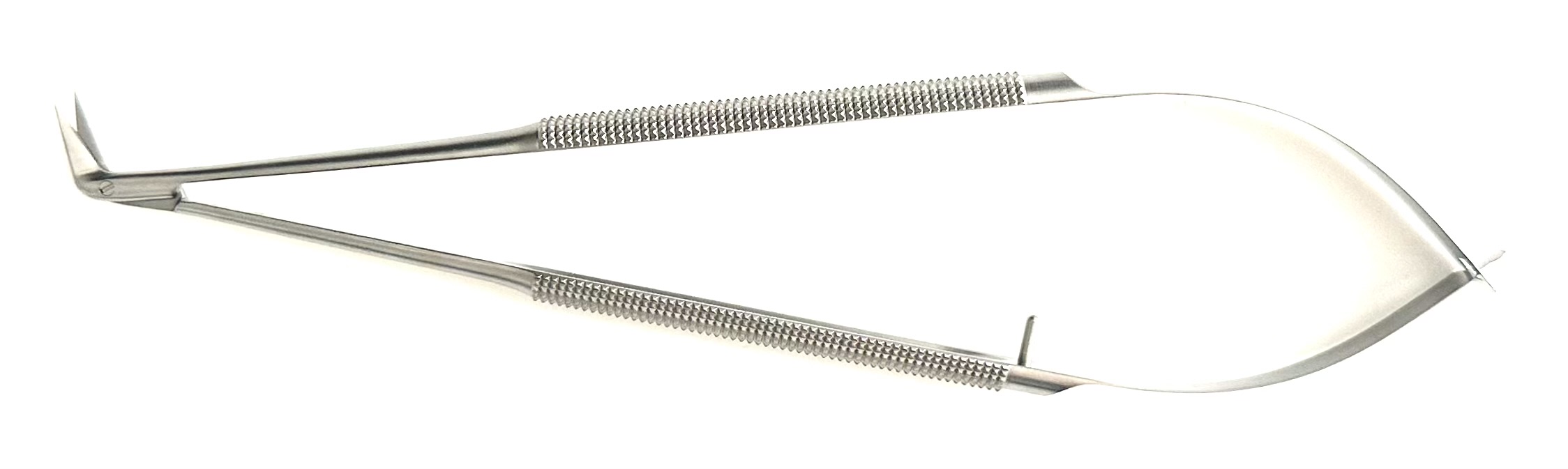 Jacobson Micro Scissors, spring style, round handle, 60° angled micro fine blades, 6-3/4"