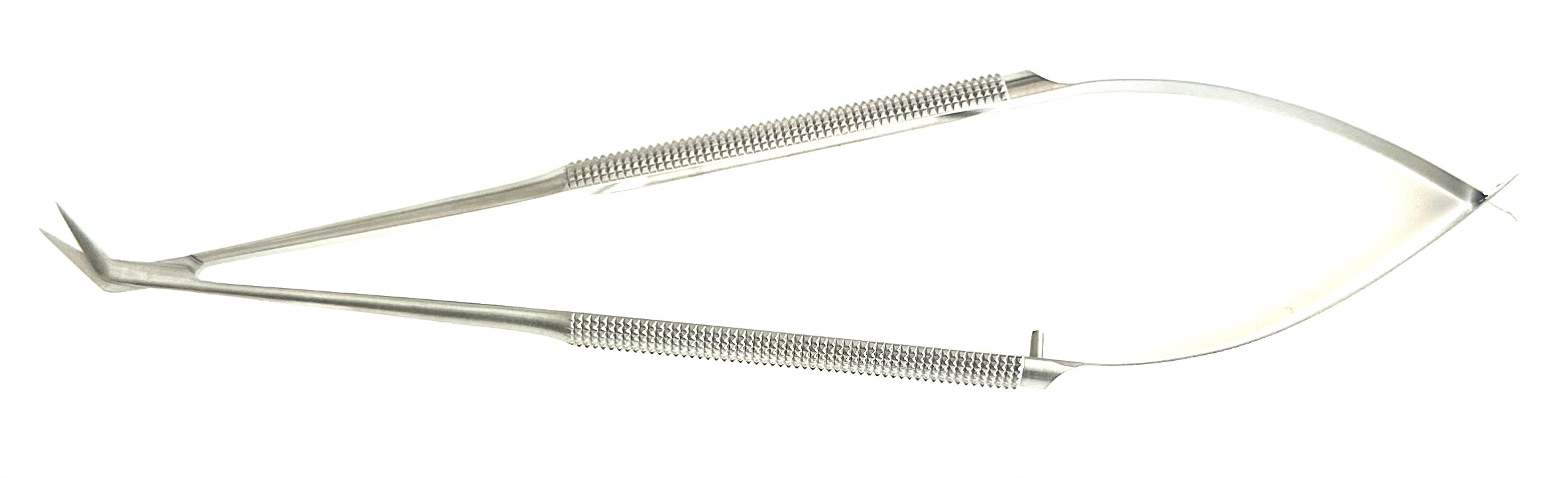 Jacobson Micro Scissors, spring style, round handle, 45° angled micro fine blades, 6-3/4"