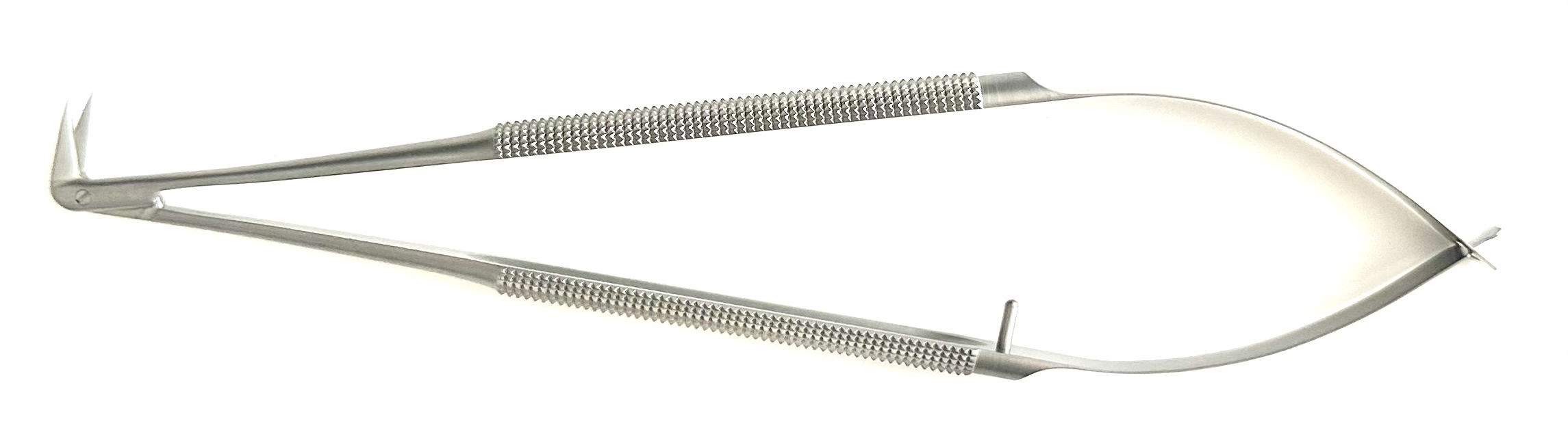 Jacobson Micro Scissors, spring style, round handle, 90° angled micro fine blades, 6-1/2"