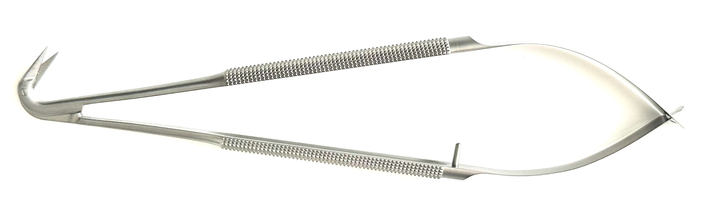 Jacobson Micro Scissors, spring style, round handle, 125° angled micro fine blades, 6-1/2"