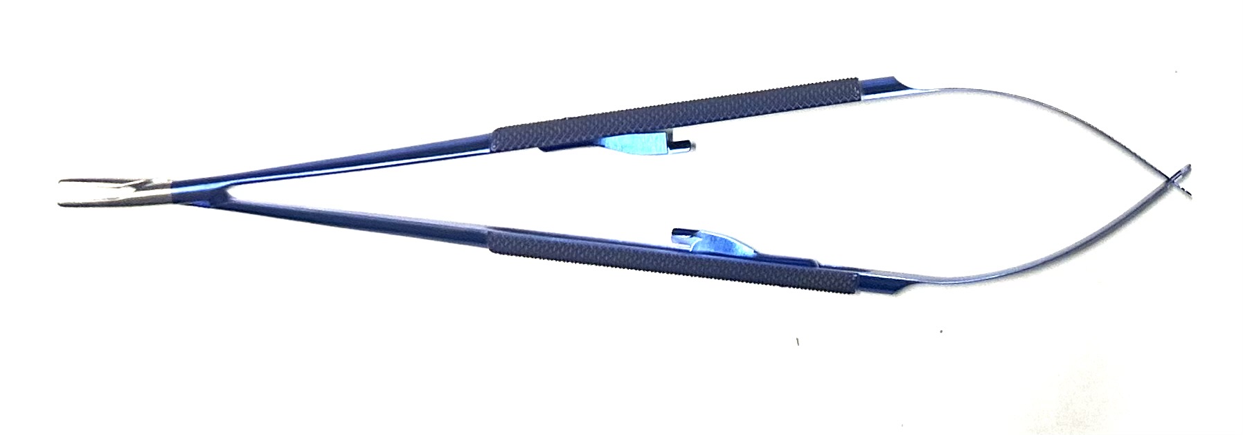 Jacobson Micro Needle Holder, round handle, with ratchet, straight Dusted jaws, streamline box lock, 8"