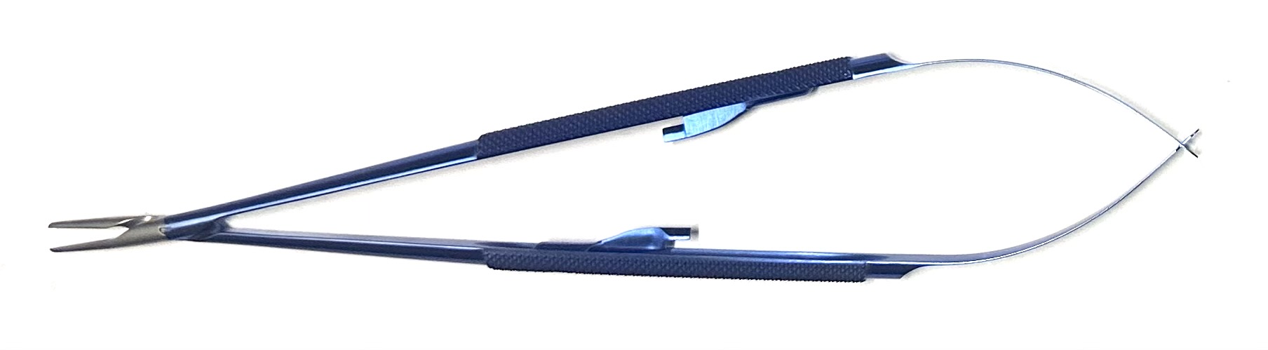 Jacobson Micro Needle Holder, round handle, with ratchet, straight Dusted jaws, regular box lock, 8"