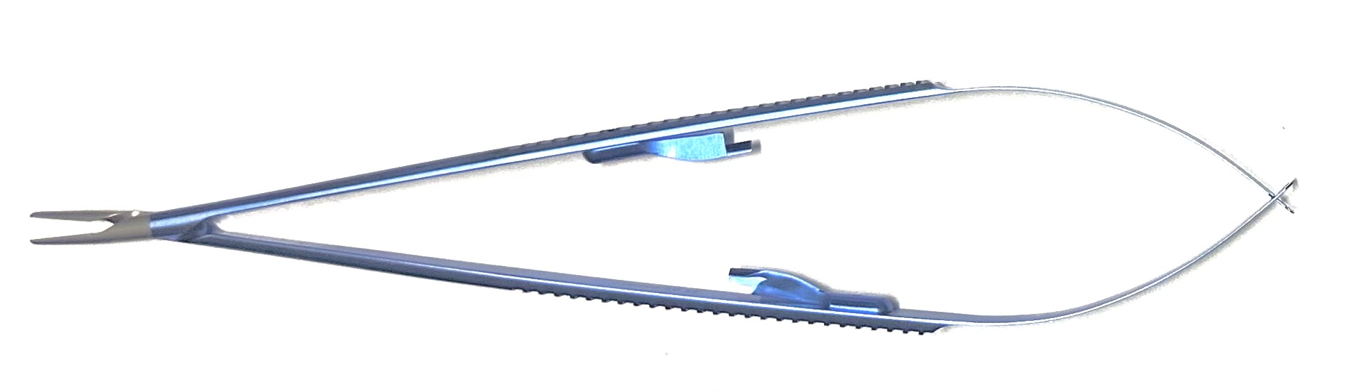 Jacobson Micro Needle Holder, flat knurled handle, with ratchet, straight Dusted jaws, regular box lock, 8"