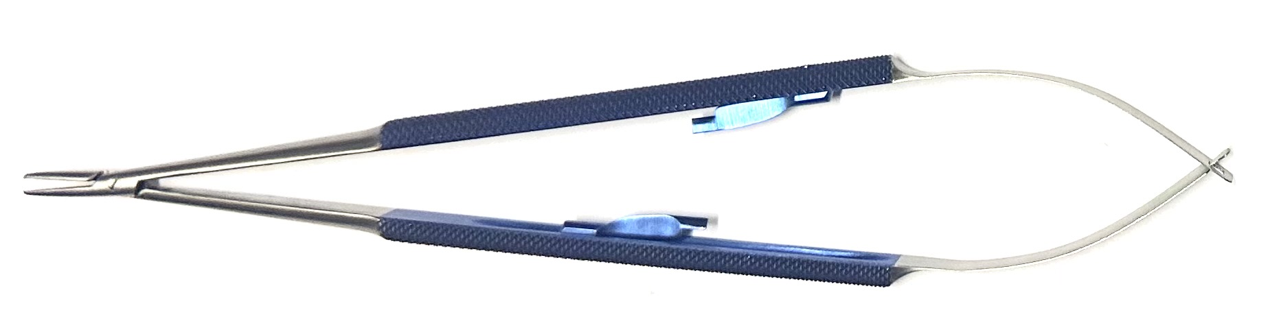 Jacobson Micro Needle Holder, round handle, straight Dusted jaws, regular boxlock, extended 10 MM diameter knurling, with ratchet, 8"