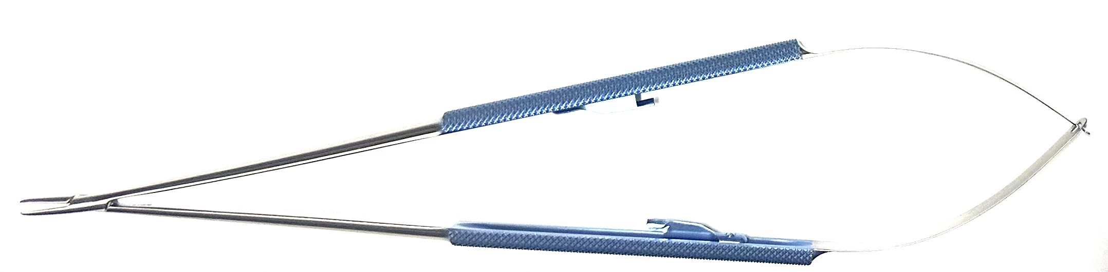 Jacobson Micro Needle Holder, round handle, straight Dusted jaws, regular boxlock, extended 10 MM diameter knurling, with ratchet, 10"