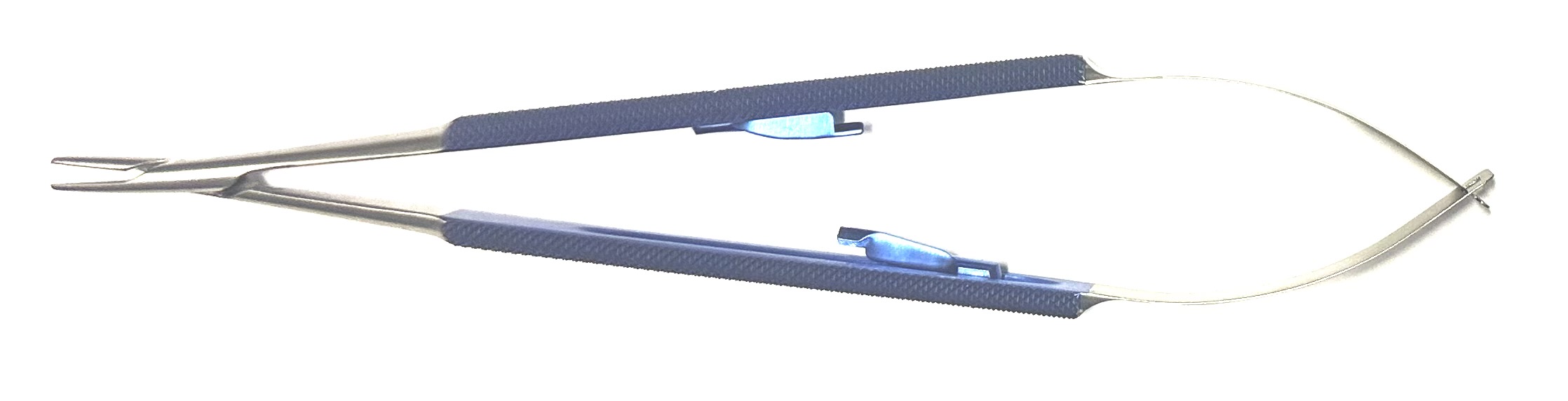 Jacobson Micro Needle Holder, round handle, extended 10 MM diameter knurling, with ratchet, straight Dusted jaws, streamline boxlock, 8"