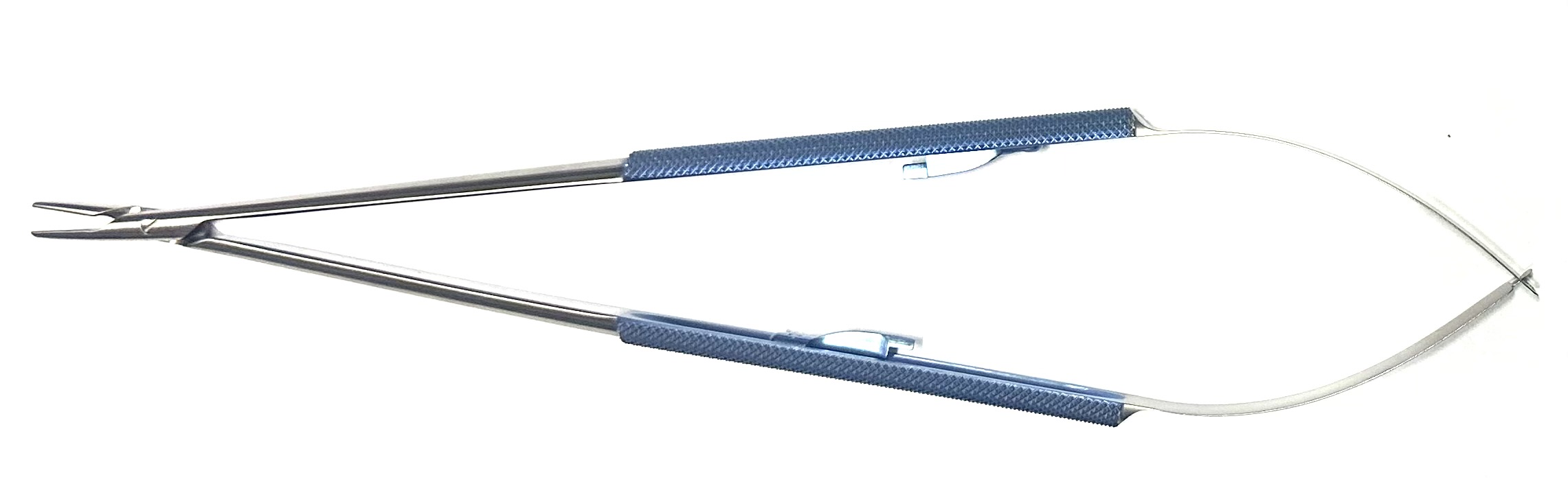 Jacobson Micro Needle Holder, round handle, straight Dusted jaws, streamline boxlock, extended 10 MM diameter knurling, with ratchet, 10"